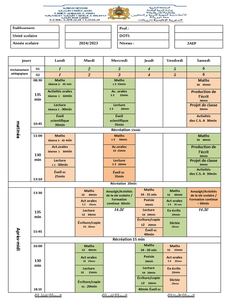 Emploi du temps scolaire 3ème 2024 | PDF