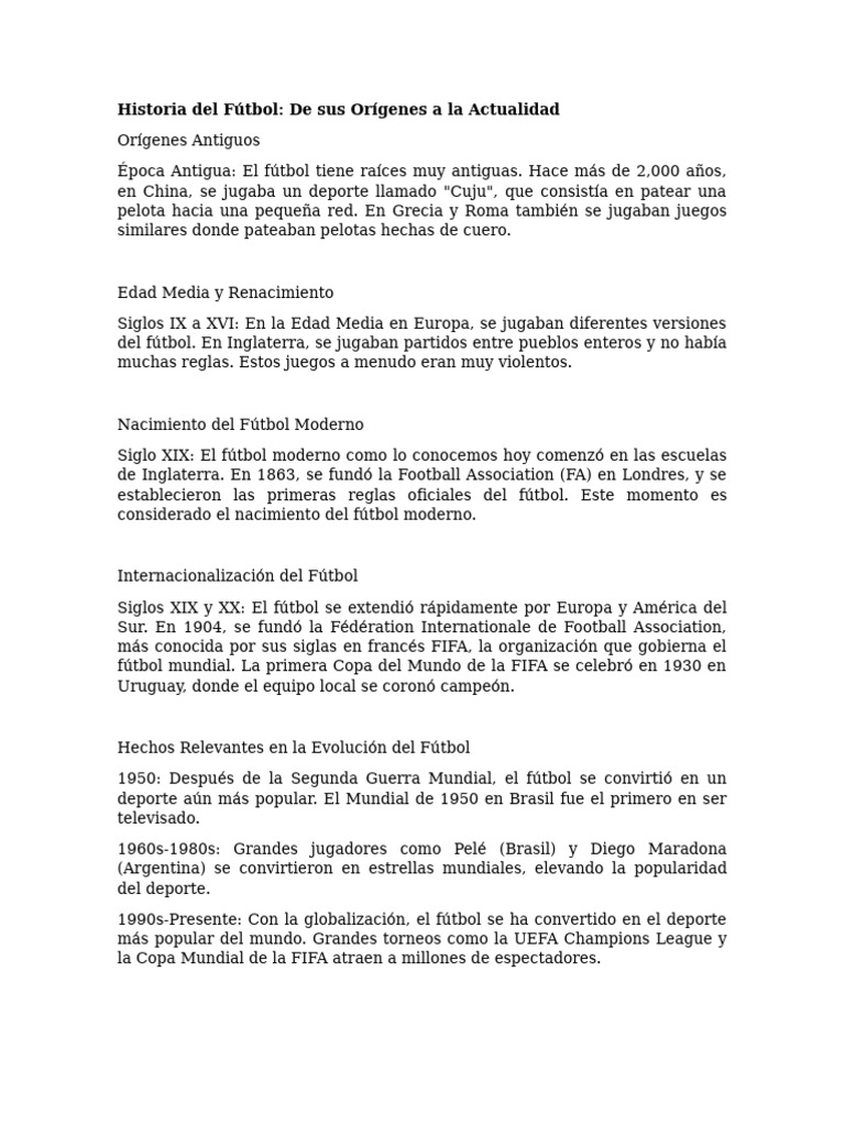 Evolución del Fútbol: Historia y Roles | PDF | Asociación de Futbol ...