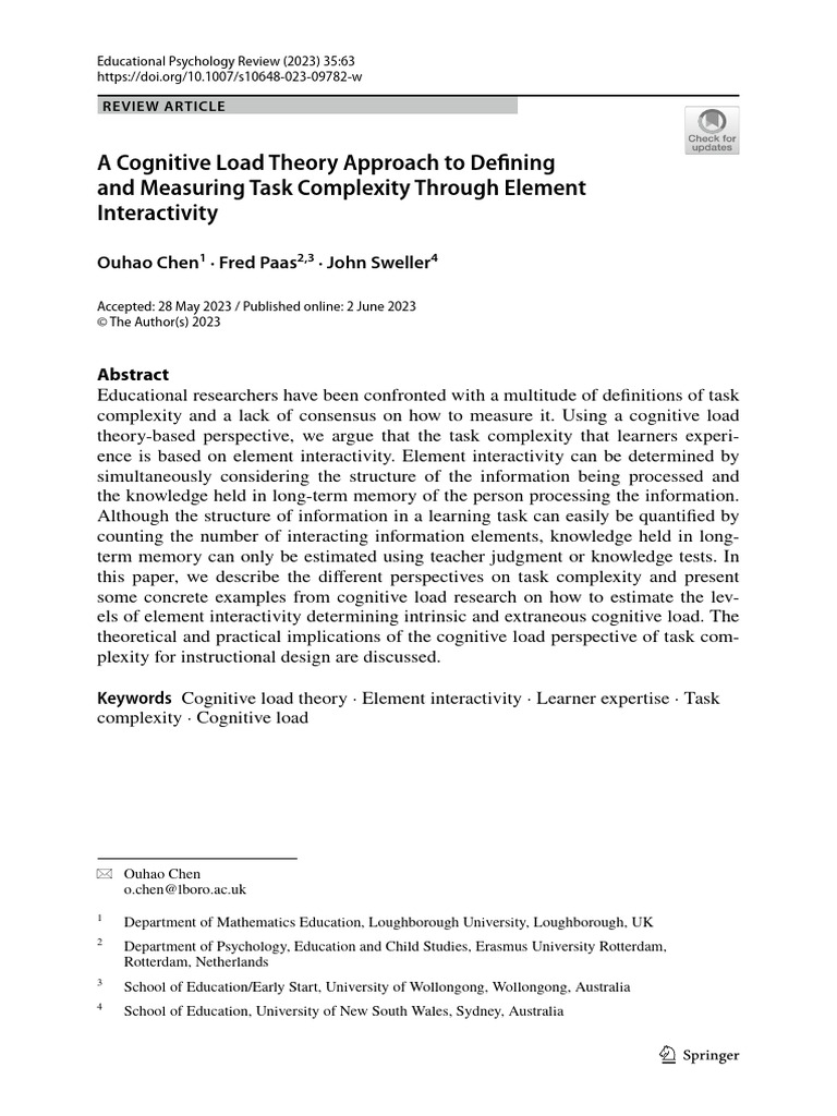 Measuring Task Complexity via Element Interactivity | PDF | Learning ...