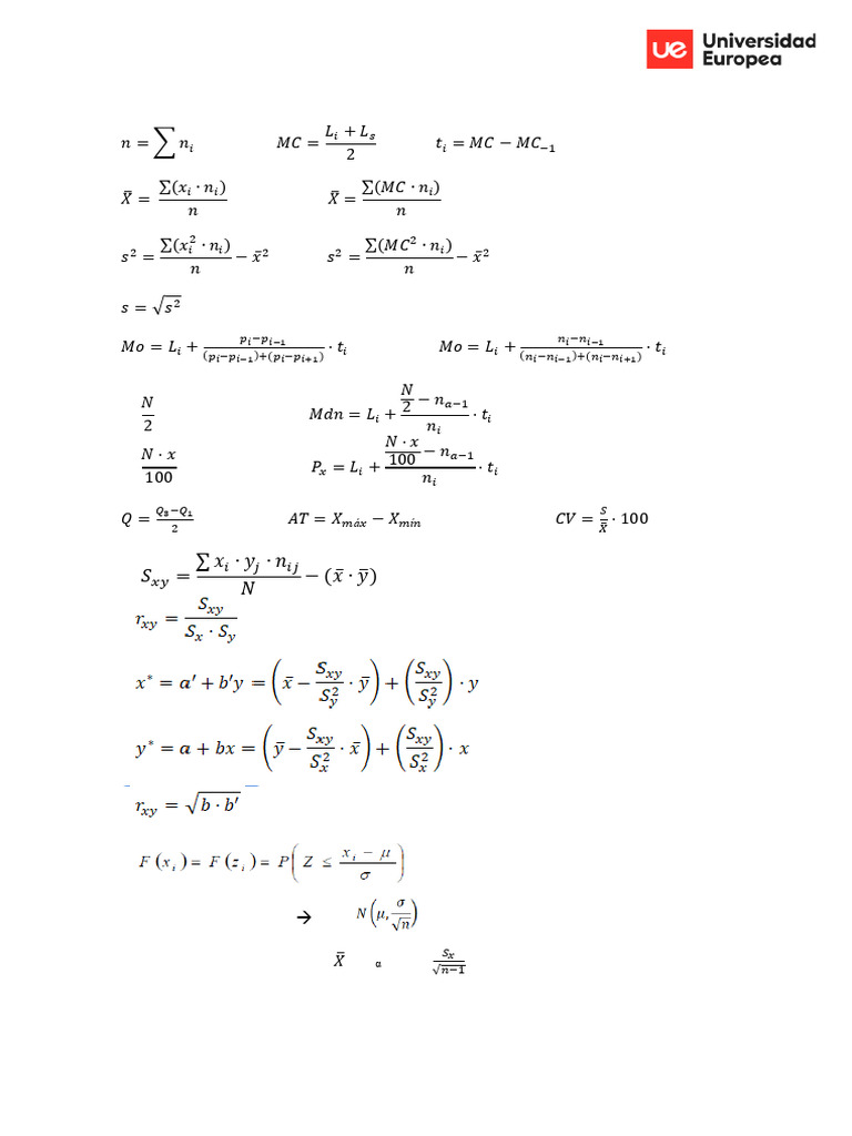 Fórmulas Estadística | PDF