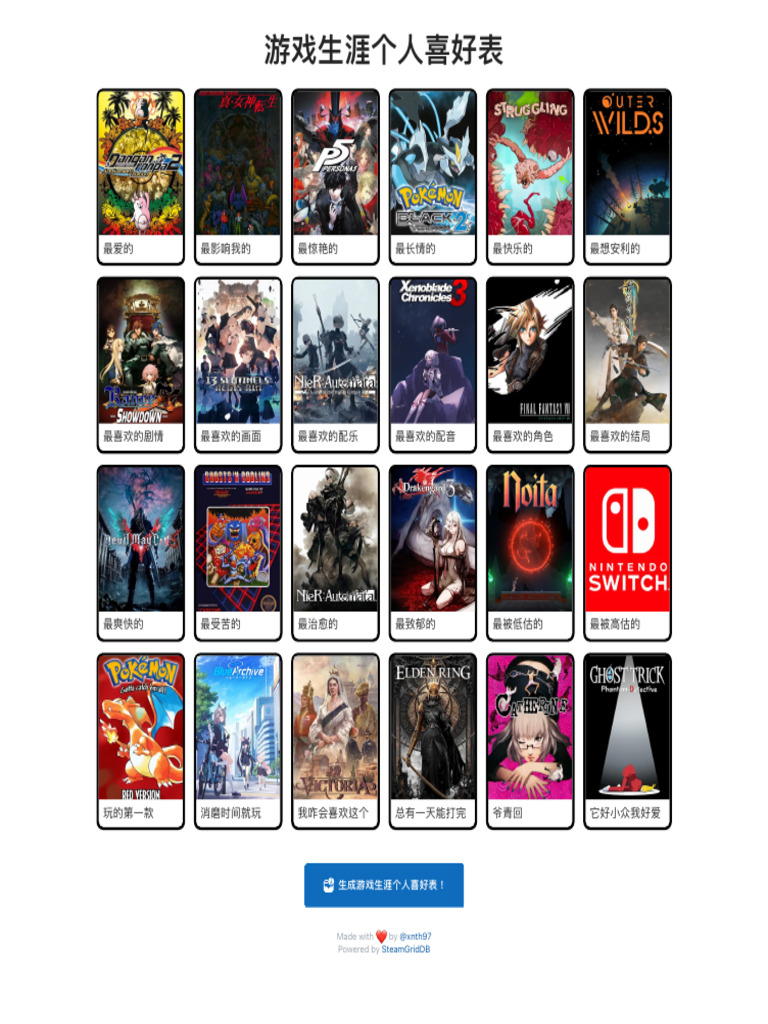 GameGrid - 游戏生涯个人喜好表 PDF | PDF