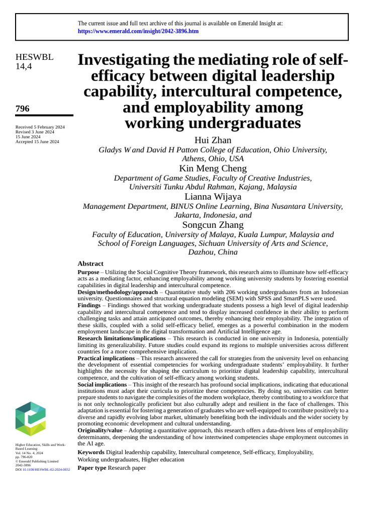 Self-Efficacy's Role in Employability Skills | PDF | Self Efficacy ...