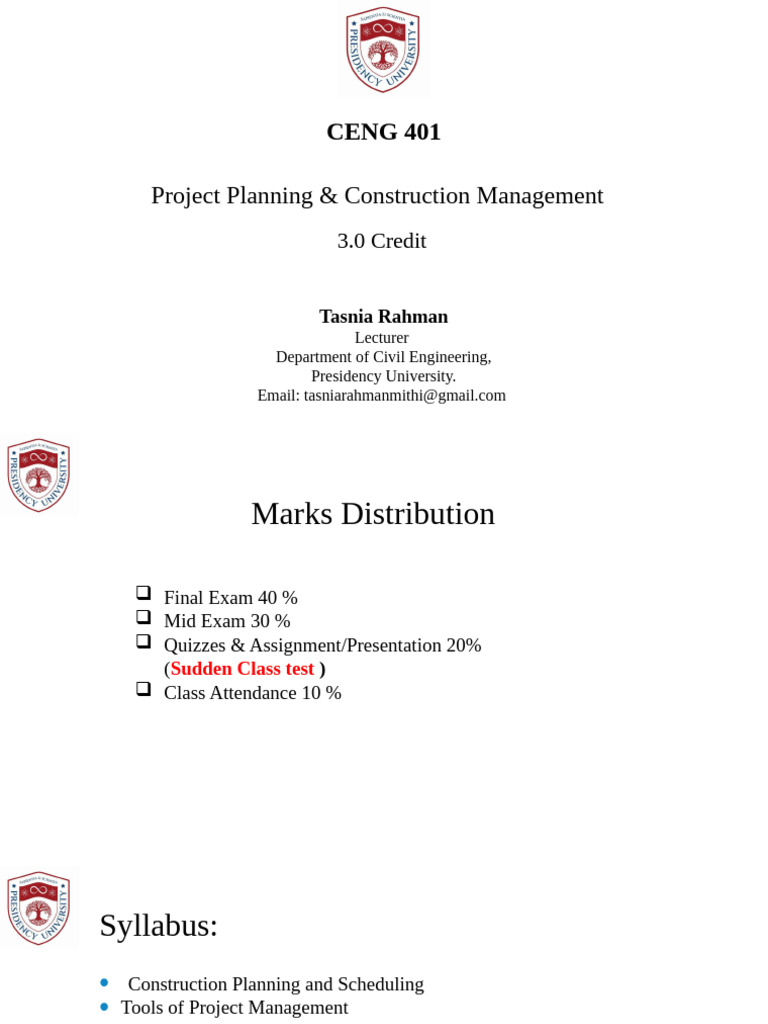 CENG 401 Lecture 1 | PDF | Project Management | Time