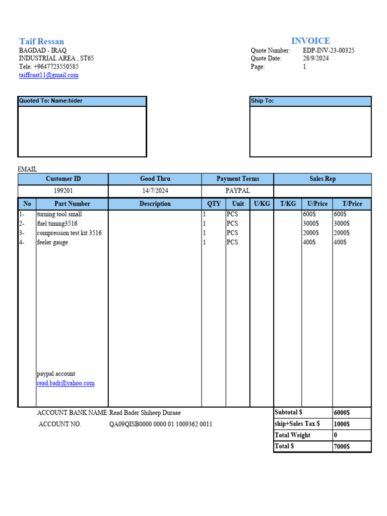Invoice for Industrial Tools and Equipment | PDF