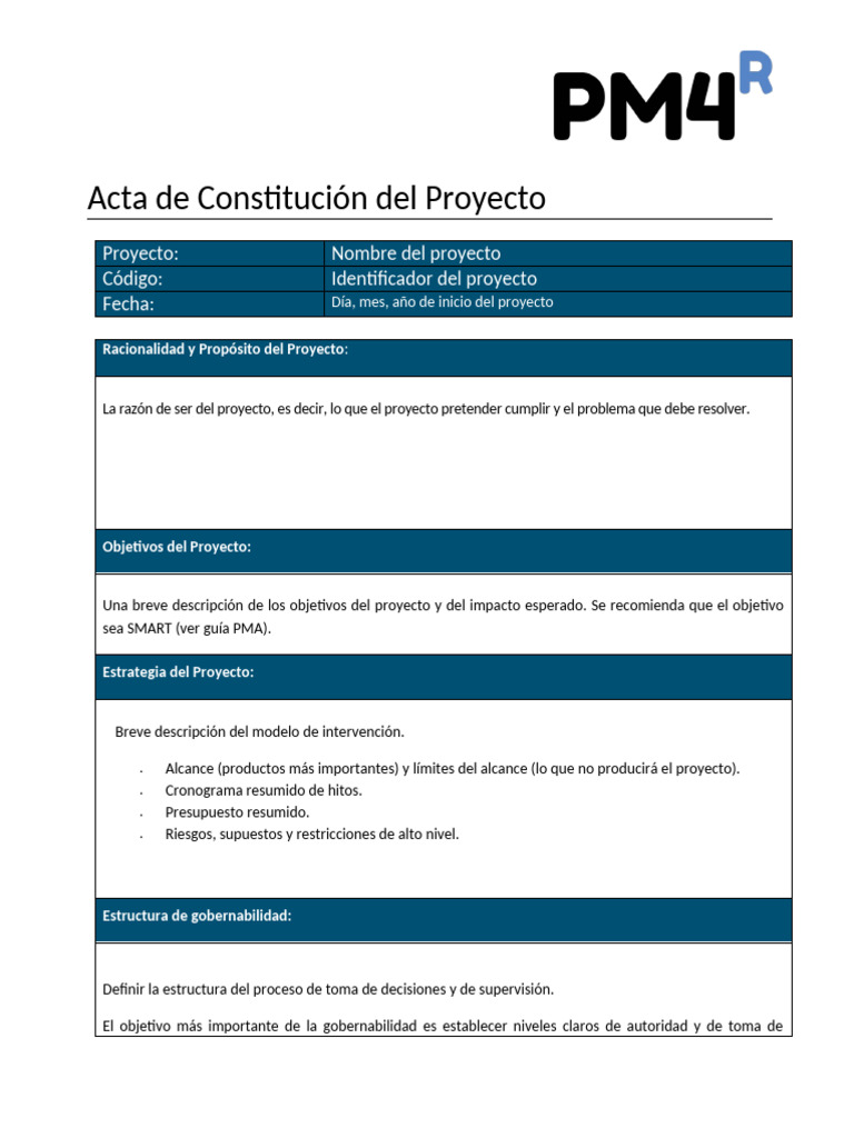Acta de Constitución del Proyecto | PDF