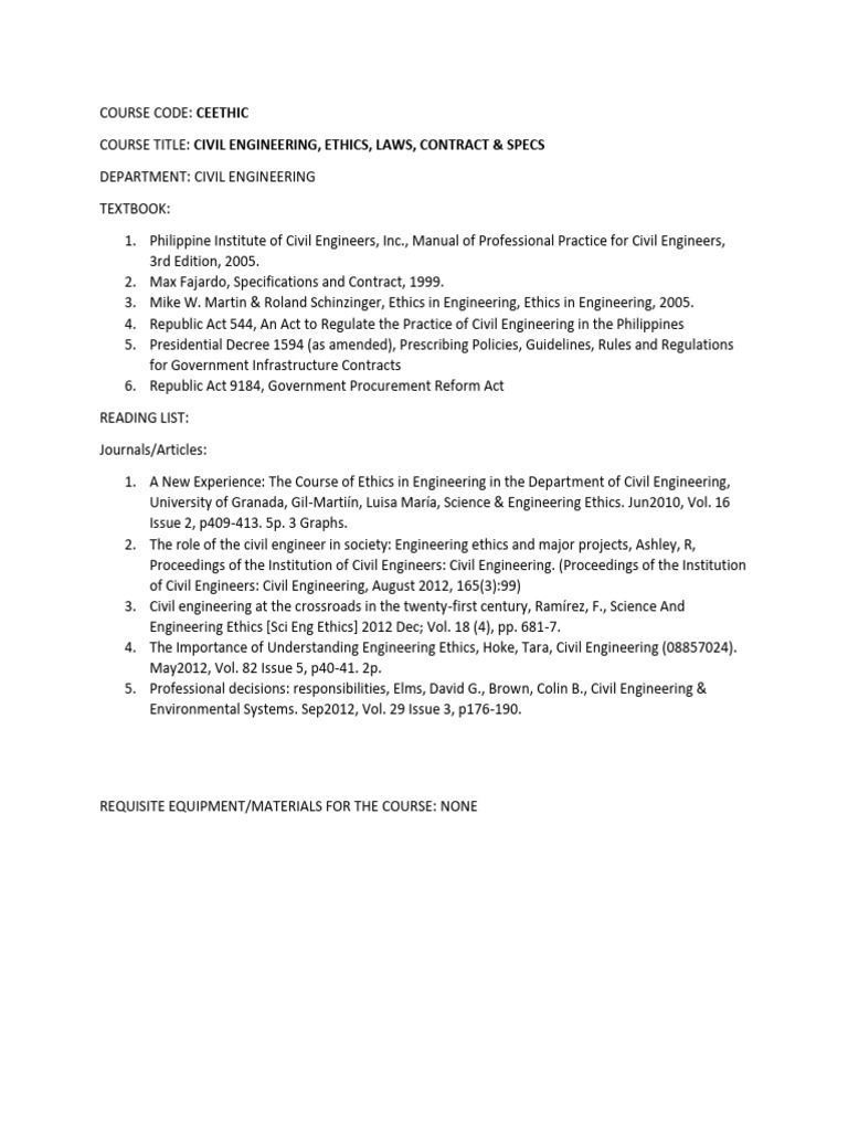 Civil Engineering Ethics & Laws | PDF | Art | Science & Mathematics