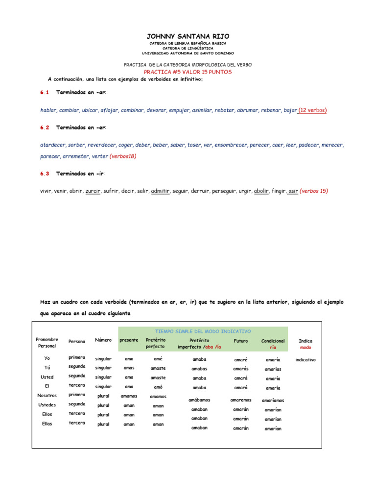 Practica Corregida Conjugacion Del Verbo | PDF | Plural | Lingüística
