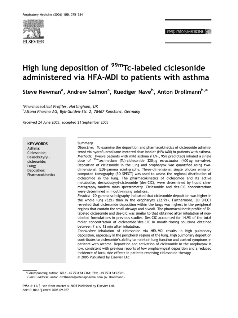 High Lung Deposition of 99mtc-Labeled Ciclesonide | PDF | Asthma | Lung
