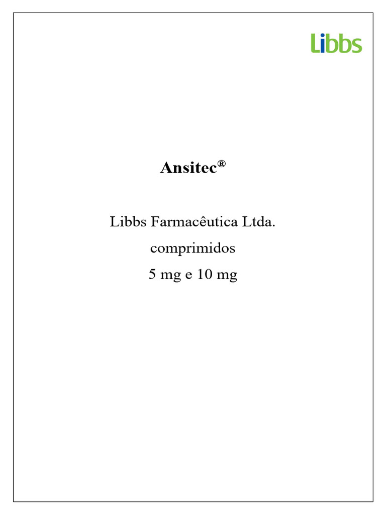 Ansitec 10mg Libbs 90 Comprimidos | PDF | Ansiedade | Magnésio