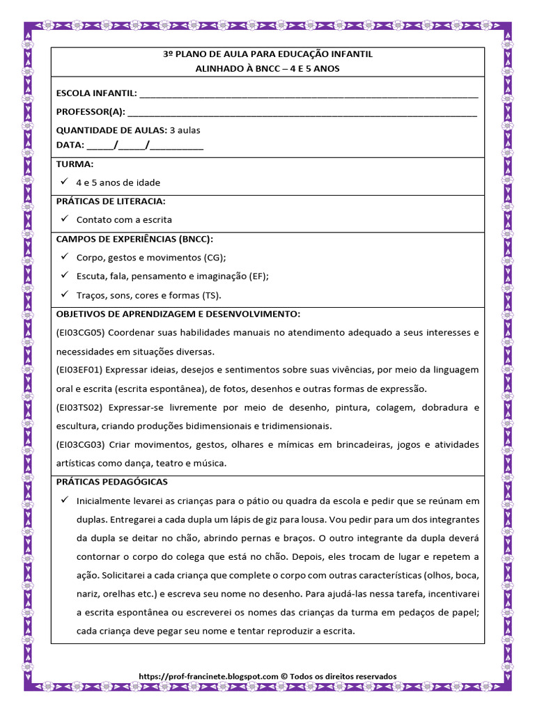 Plano de Aula BNCC: 4 e 5 Anos | PDF | Desenho | Pré-escola
