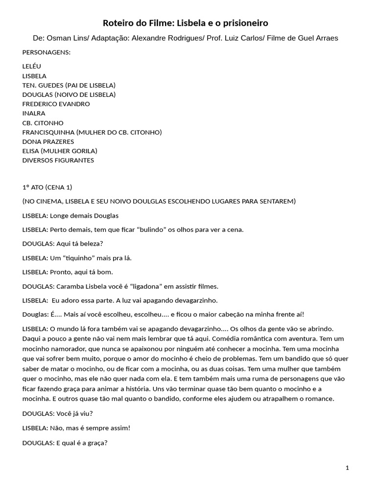 Roteiro Do Filme Lisbela Completo Pdf