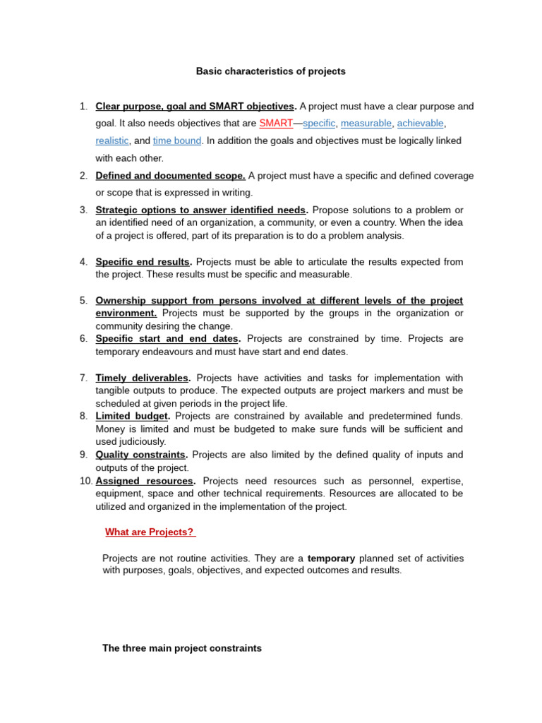 Key Characteristics of Projects | PDF | Project Management | Goal