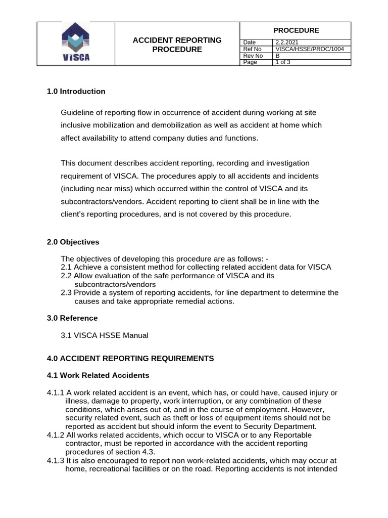 4-PROC-1004-Accident Reproting Procedure Draft A | PDF