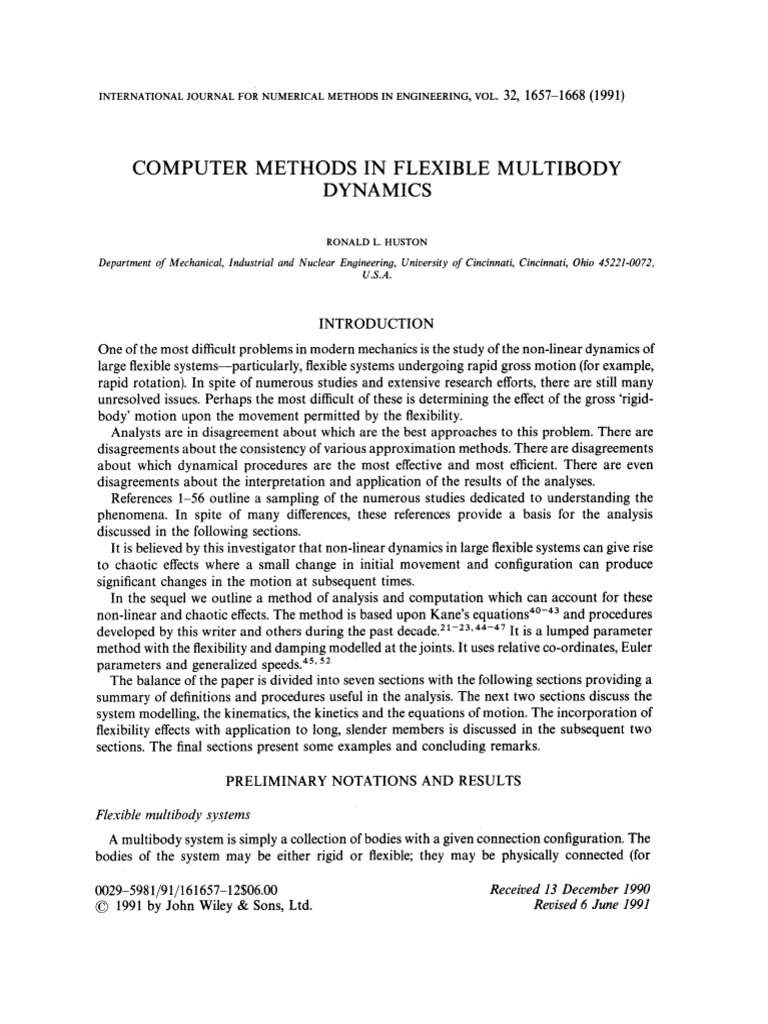 382-Computer Methods in Flexible Multibody Dynamics | PDF | Euclidean ...