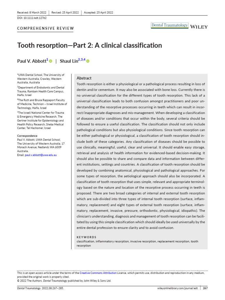 2022 - Abbott - Tooth Resorption Part 2 A Clinical Classification | PDF ...