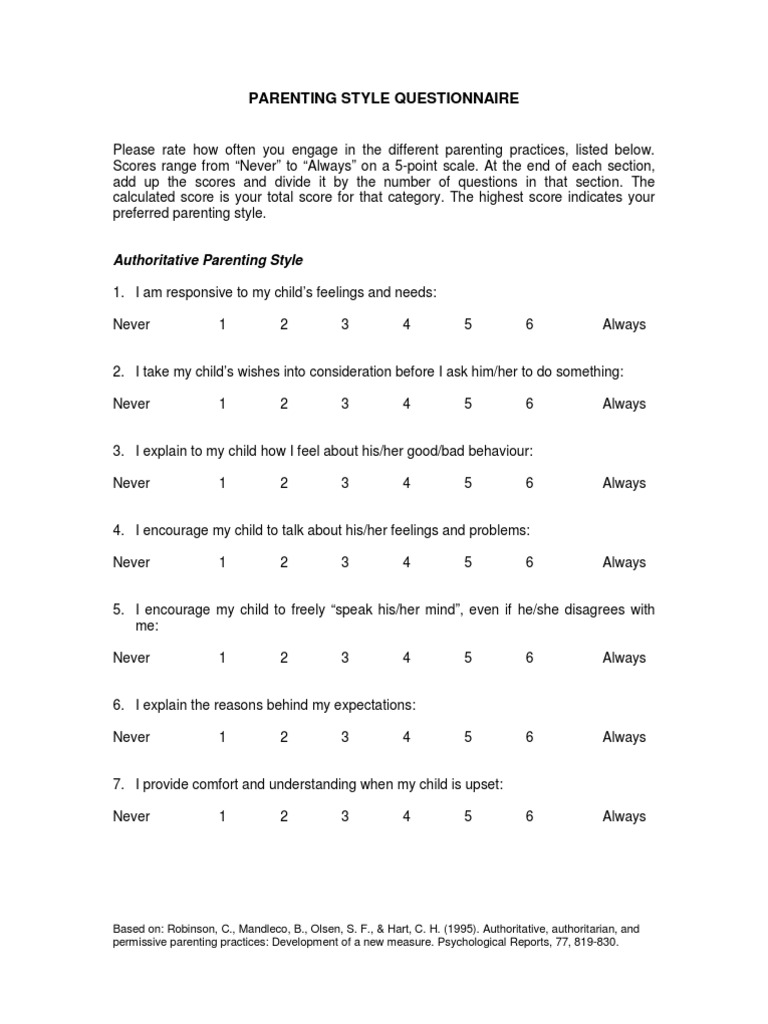 Parenting Style Questionnaire | Parenting | Relationships ...