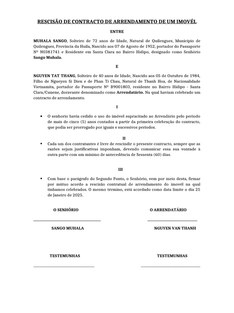 Rescisão de Contracto de Arrendamento de Um Imovél | PDF