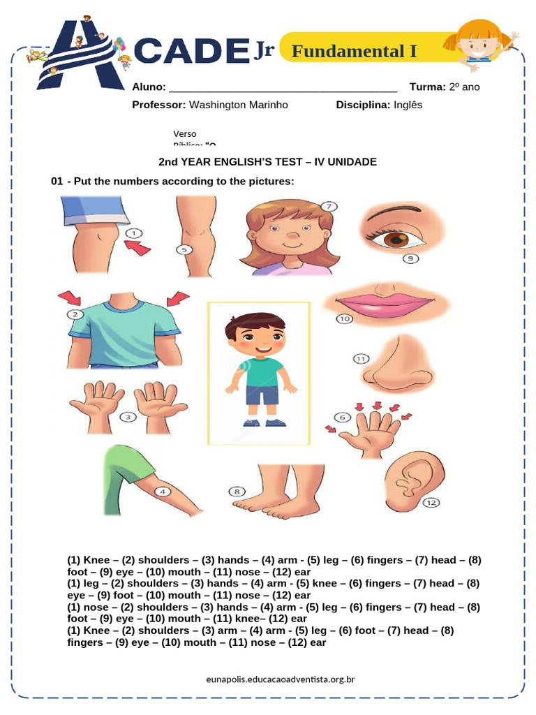 Prova de Inglês 2º Ano Iv Unidade | PDF | Language Arts & Discipline ...