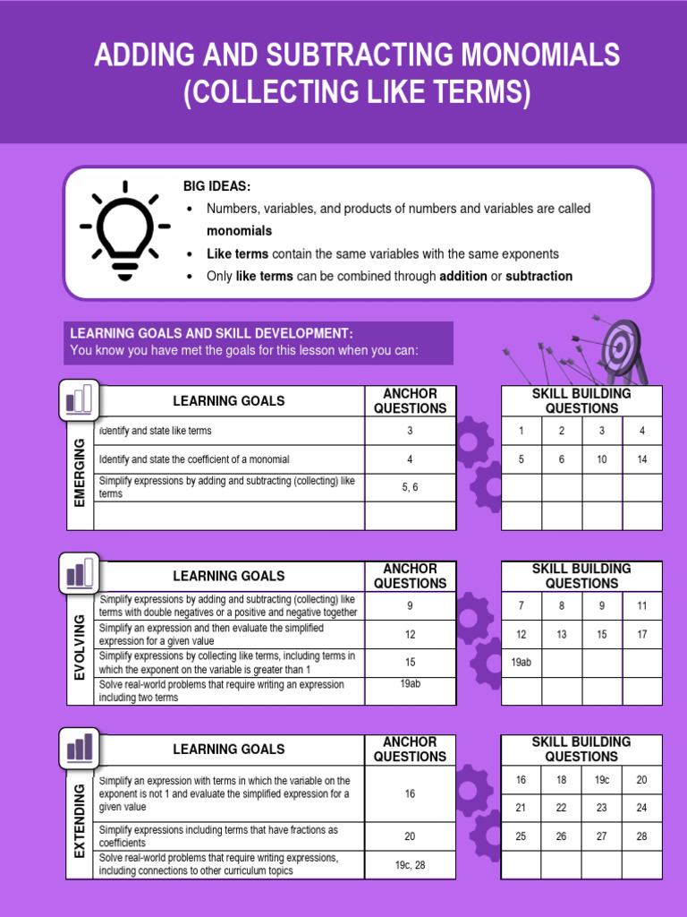 Adding and Subtracting Monomials - CYU | PDF | Area | Mathematics