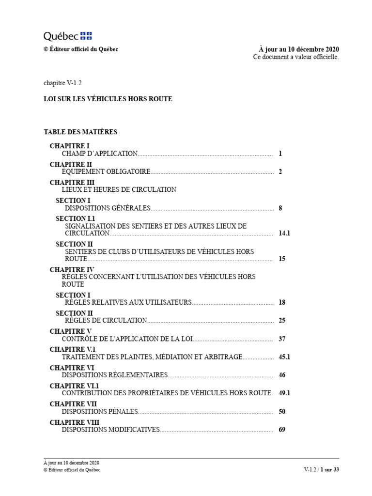 Loi sur les Véhicules Hors Route | PDF | Véhicules | Sécurité routière