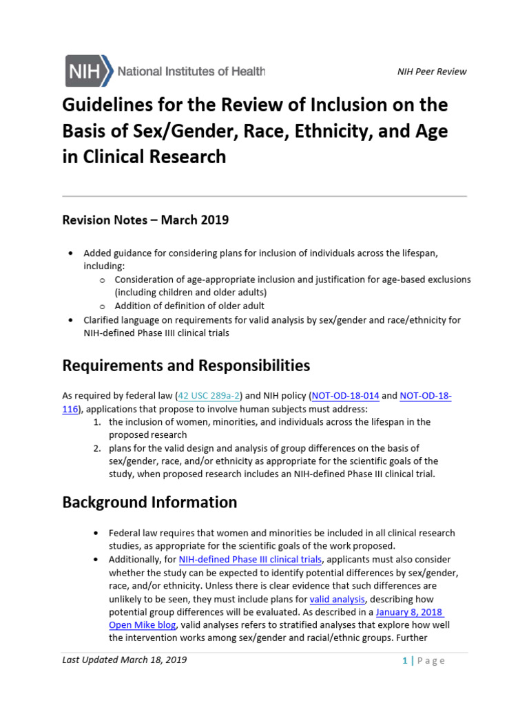 NIH Guidelines for Inclusion in Research | PDF | Clinical Trial | Race ...