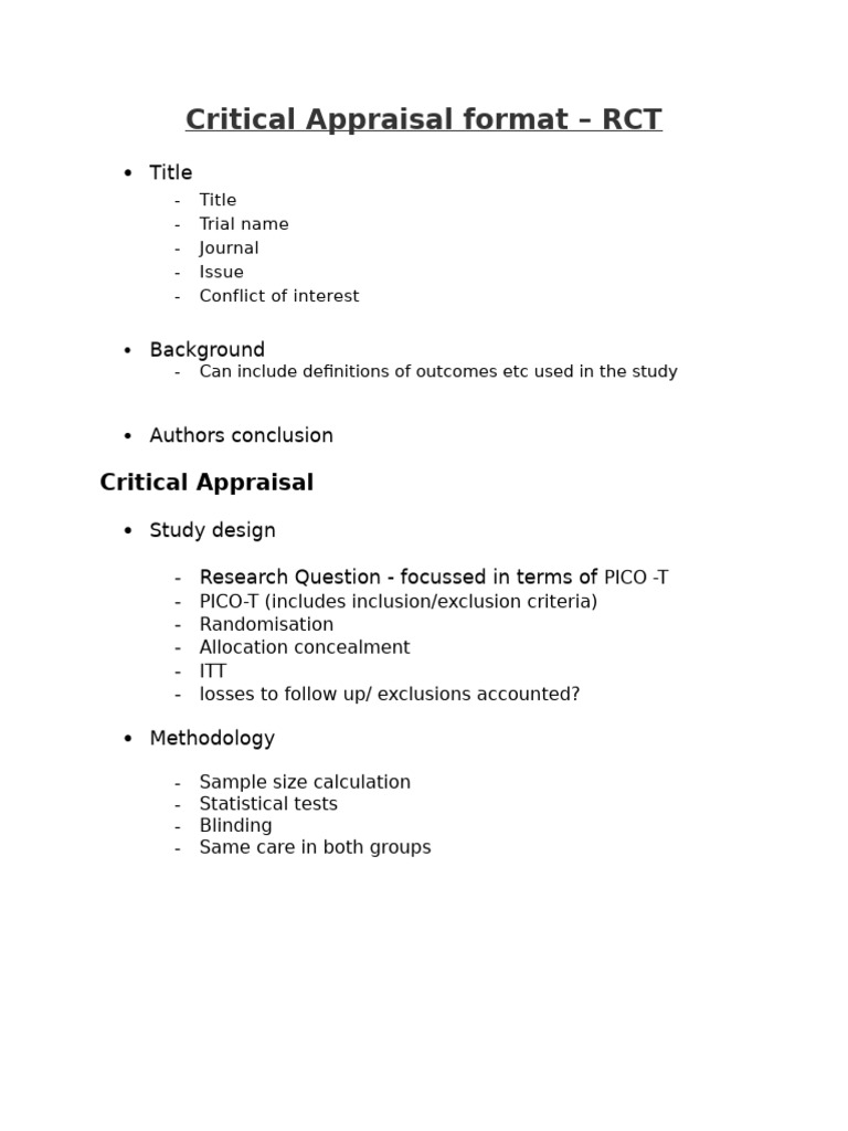 RCT Critical Appraisal Template | PDF