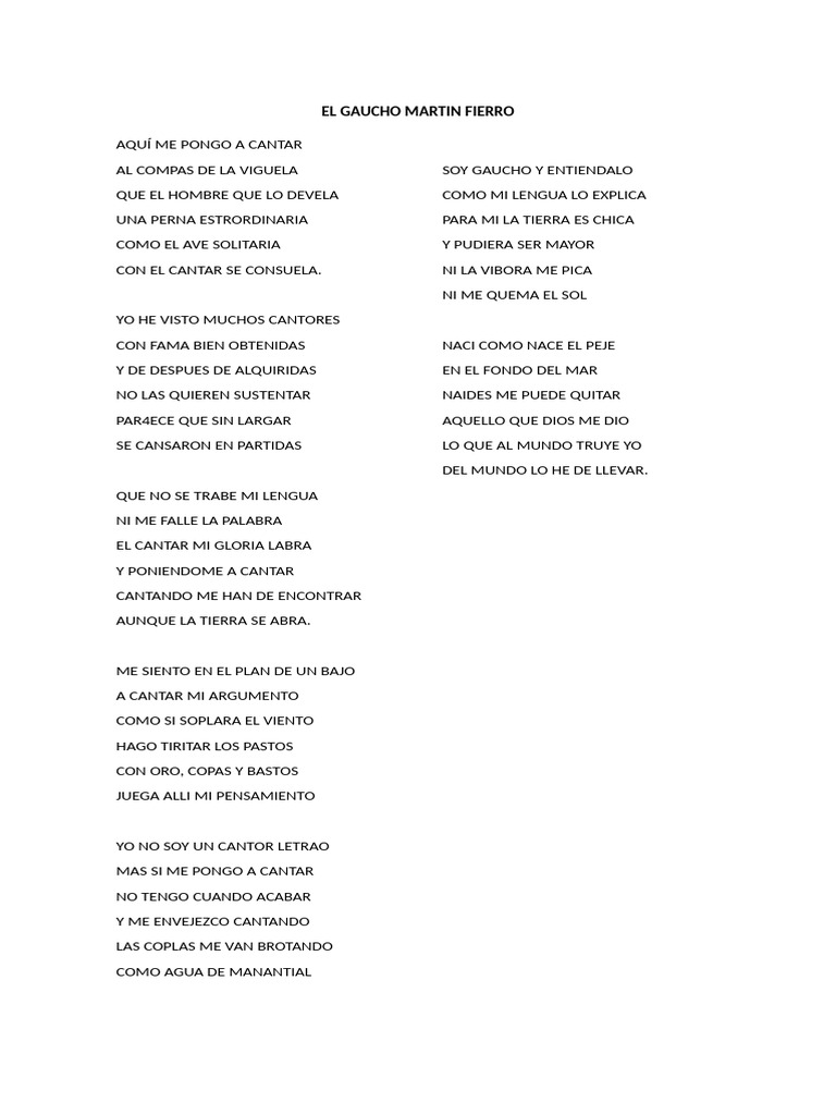 El Gaucho Martin Fierro Poesia Pdf