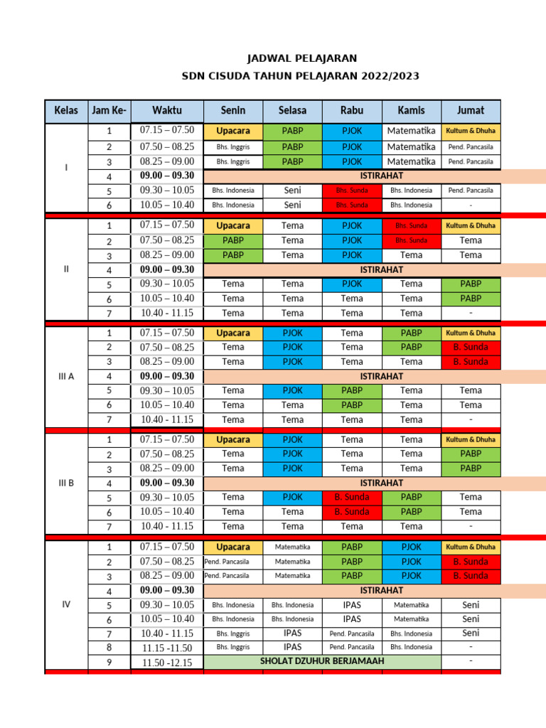 Jadwal Pelajaran SDN Cisuda 2023-2024 | PDF | Política de indonesia ...