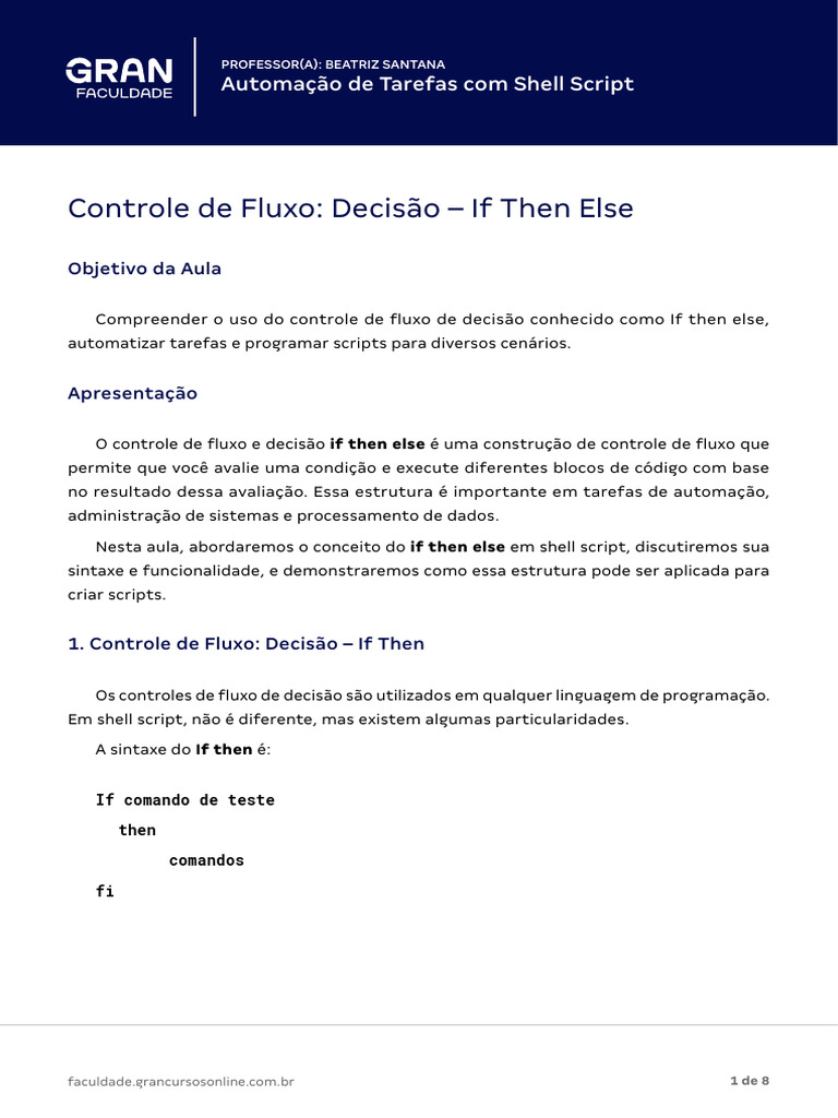 Controle de Fluxo em Shell Script | PDF | Shell (informática ...