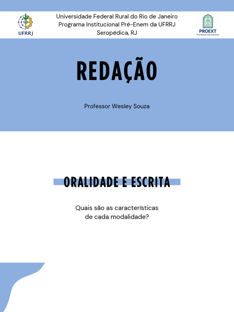 Oralidade e Escrita: Características e Tipos | PDF
