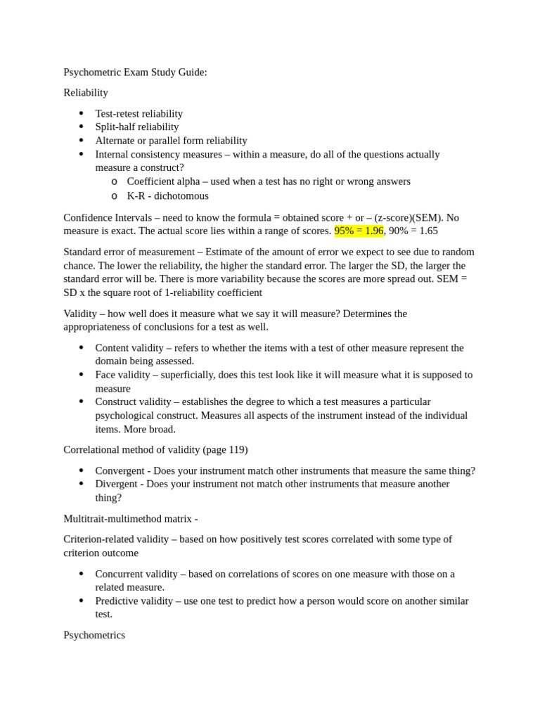 Psychometric Exam Study Guide Essentials | PDF