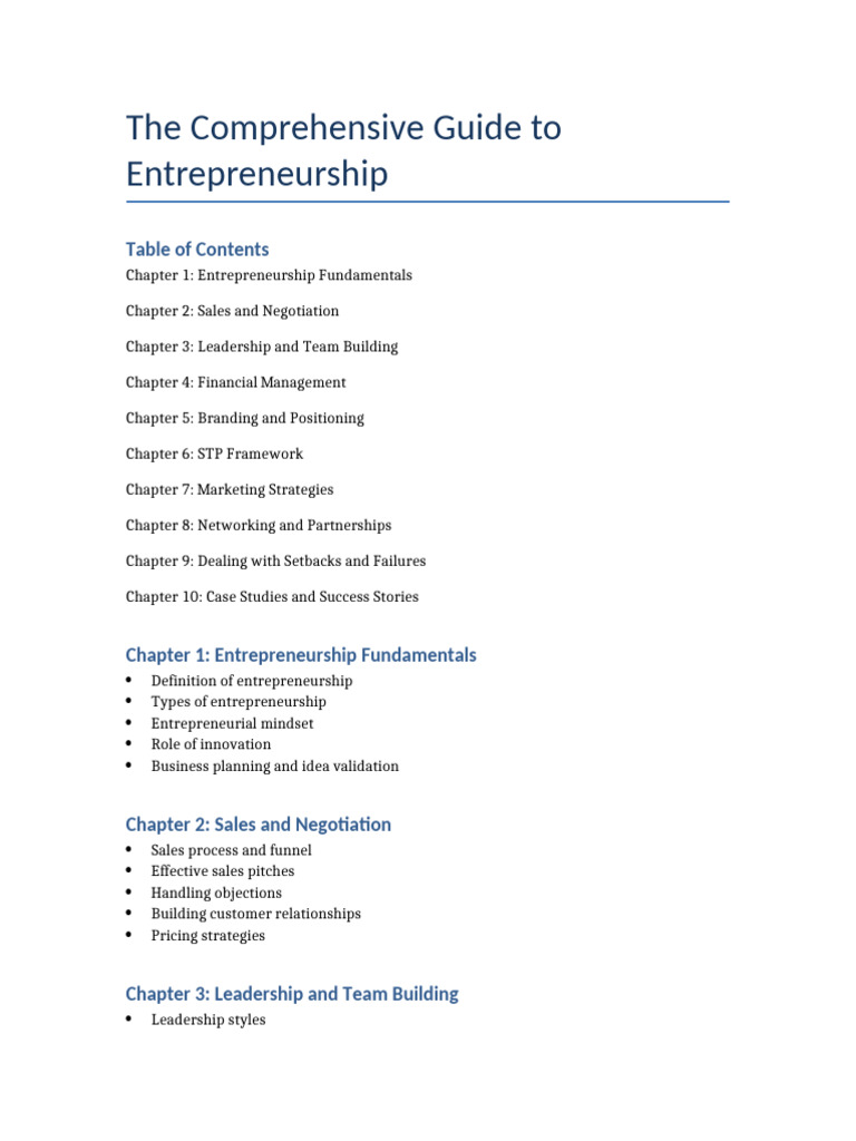Comprehensive Guide To Entrepreneurship | PDF
