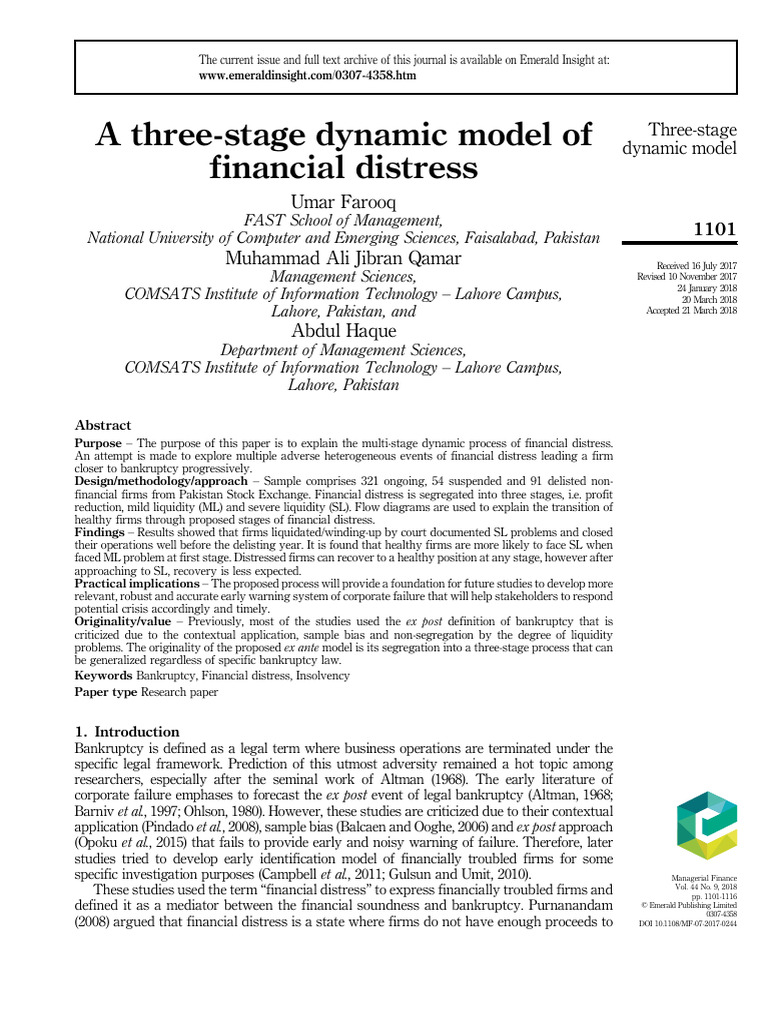 A Three-Stage Dynamic Model of (Hold) | PDF | Bankruptcy | Insolvency