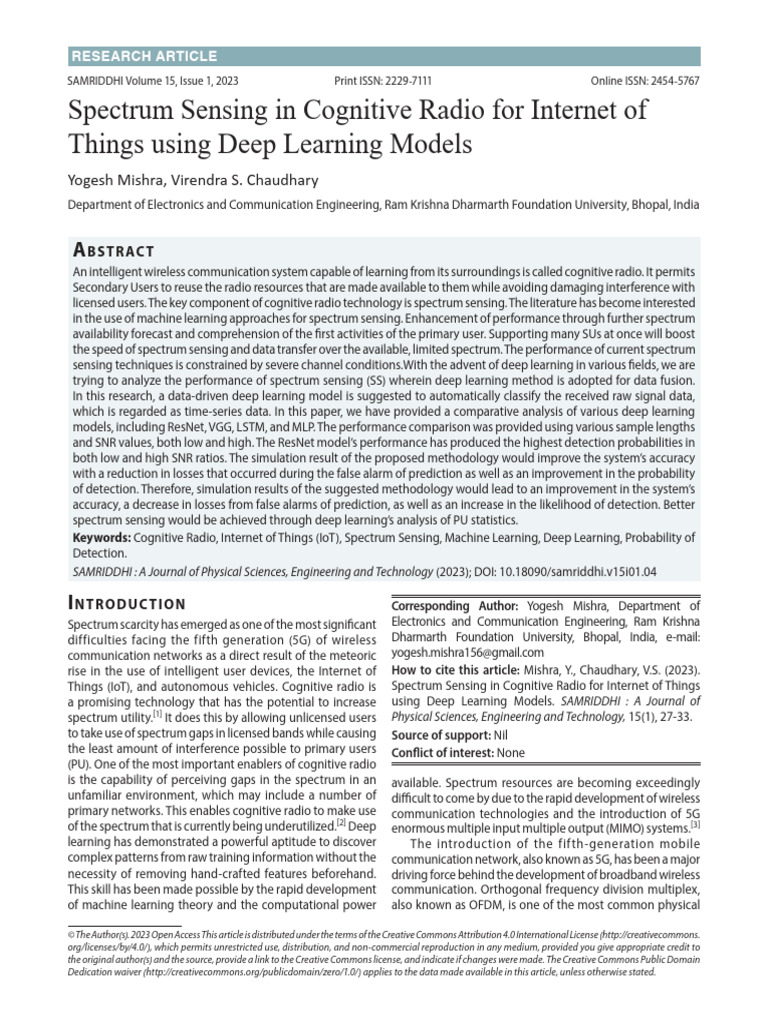 Deep Learning for Spectrum Sensing in Cognitive Radio | PDF | Cognitive ...