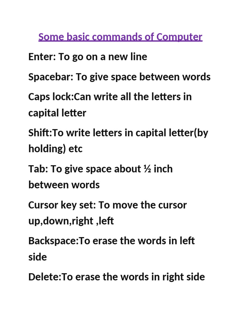 Some Basic Commands of Computer | PDF