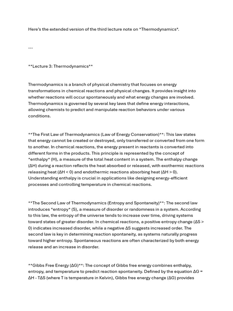 Lecture 3 Thermodynamics | PDF | Gibbs Free Energy | Chemical Equilibrium