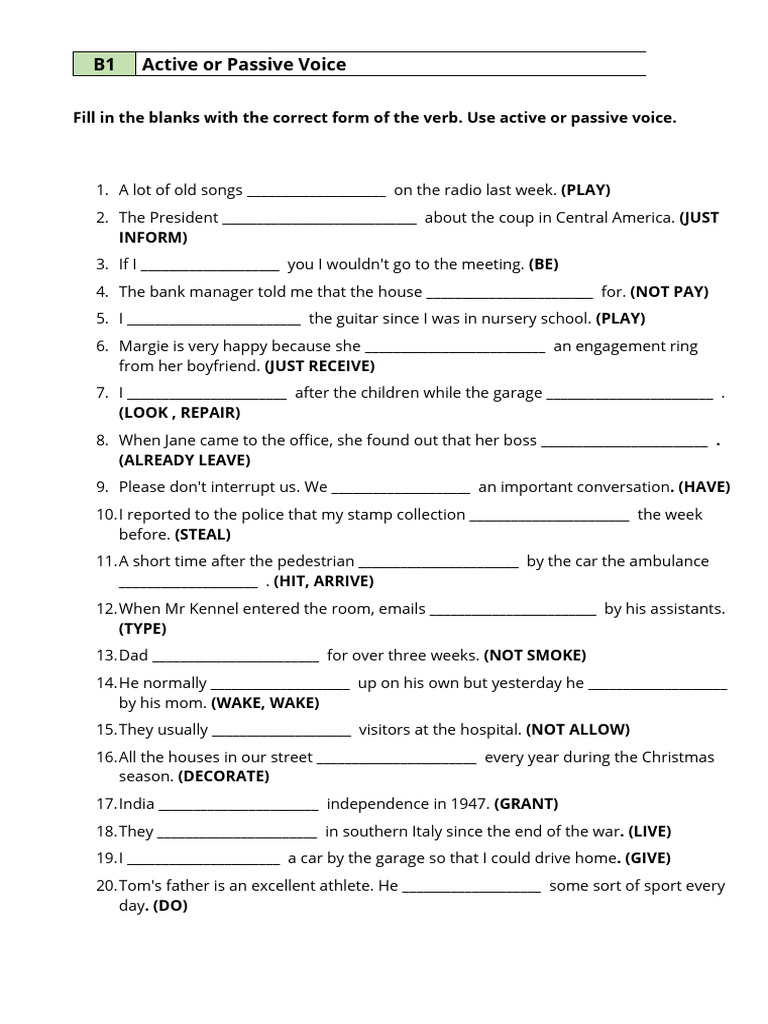 B1 Active vs Passive Voice Practice | PDF