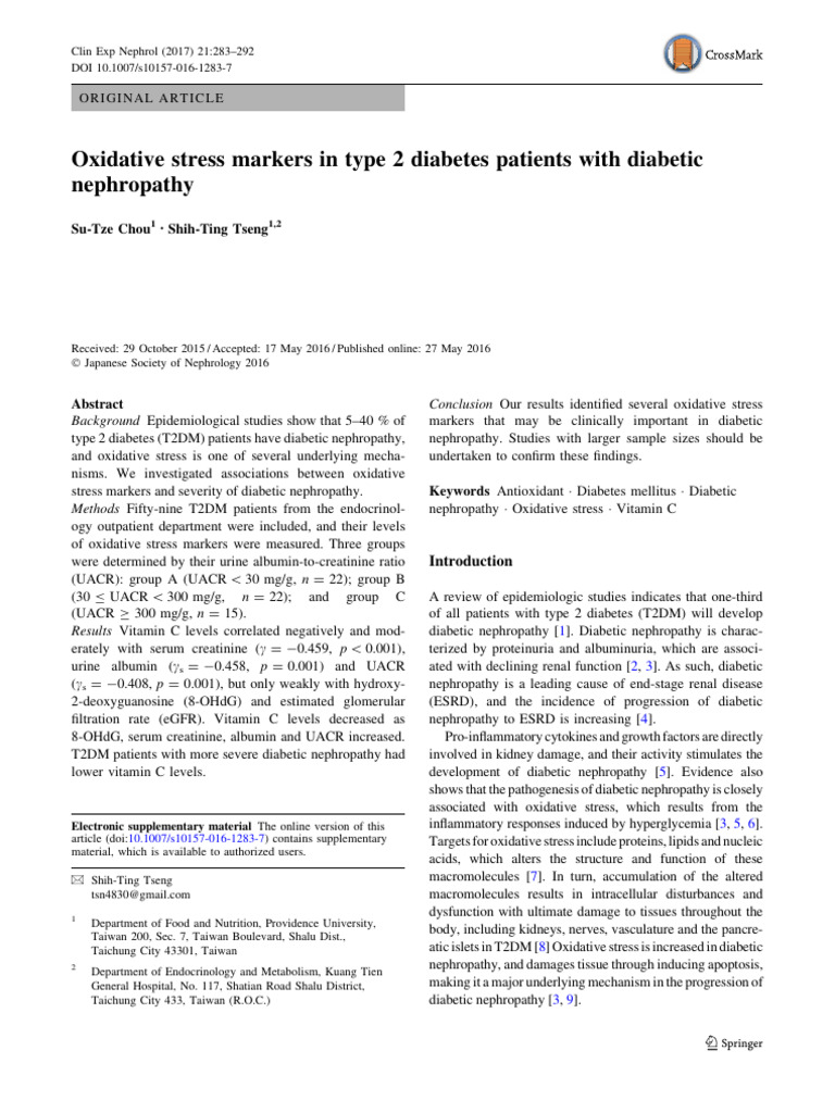 Oxidative Stress Markers in Type 2 Diabetes Patients With Diabetic ...