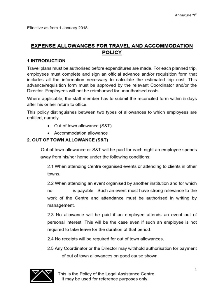 Travel Allowances For Travel and Accommodation Policy | PDF | Per Diem ...