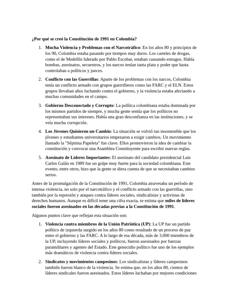 Orígenes de la Constitución de 1991 en Colombia | PDF | Constitución ...