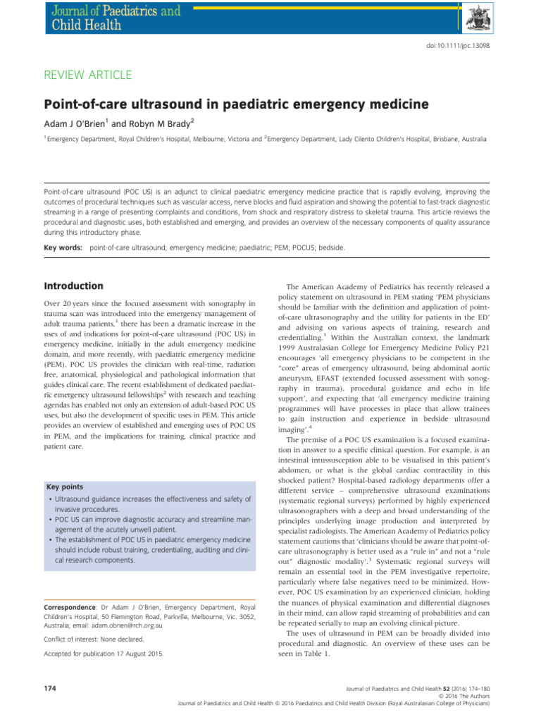 Point of Care Ultrasound in Paediatric Emergency Medicine | PDF ...
