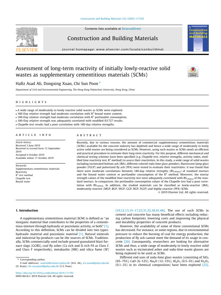 Long-term Reactivity of Solid Waste SCMs | PDF | Cement | Concrete
