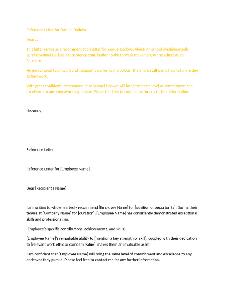 Reference Letter for Samuel Darkwa | PDF