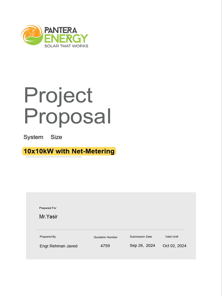 Solar Proposal for Mr. Yasir | PDF | Photovoltaics | Photovoltaic System