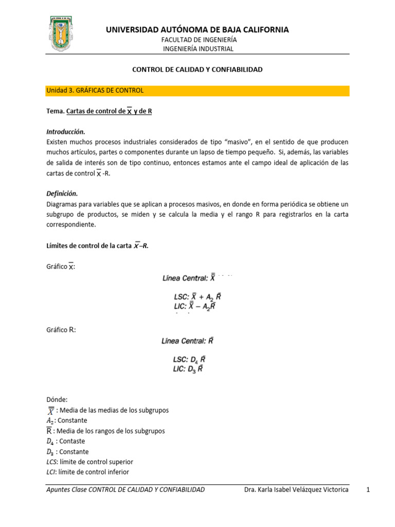 Apuntes - Gráficos de Control Variables X-R 2024 | PDF | Ingeniería de ...