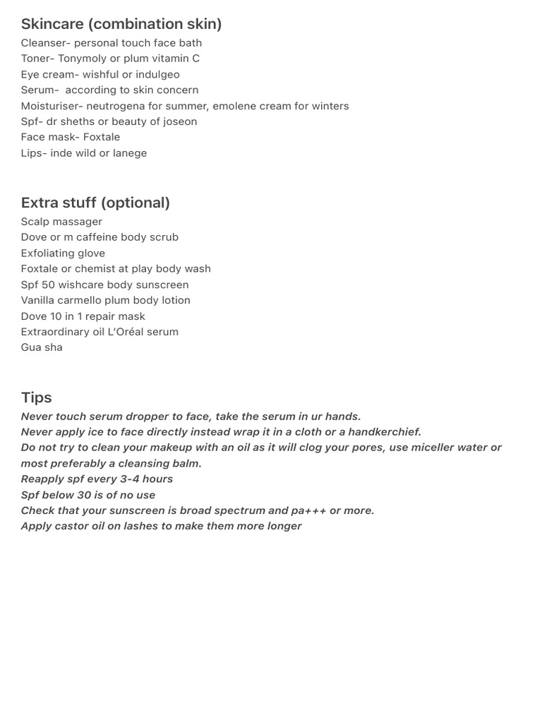 Essential Skincare Routine for Combination Skin | PDF