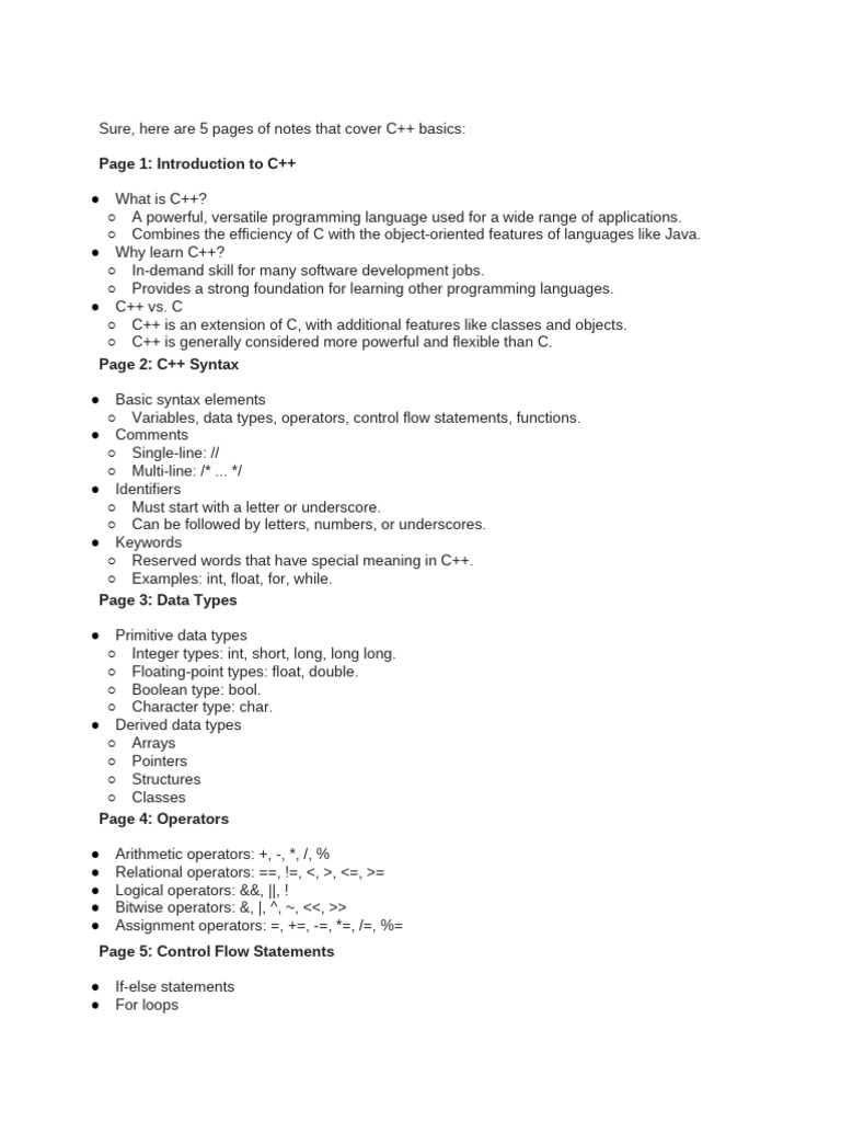 C++ Basics: Key Concepts and Syntax | PDF | Computers