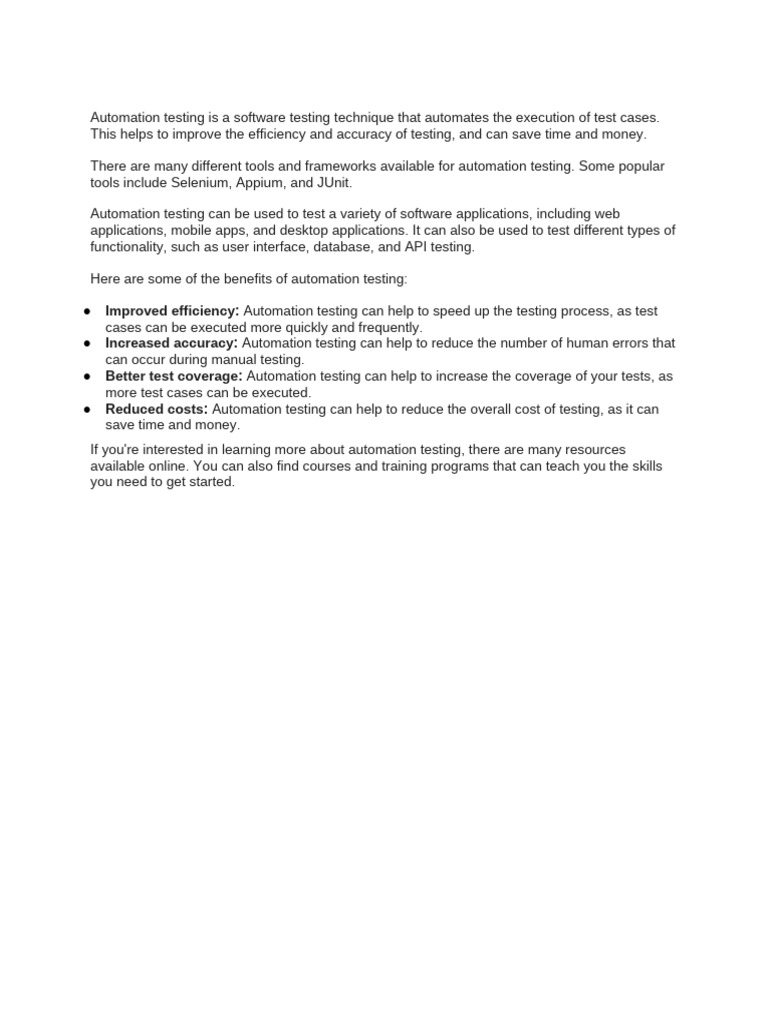 Automation Testing Overview and Resources | PDF