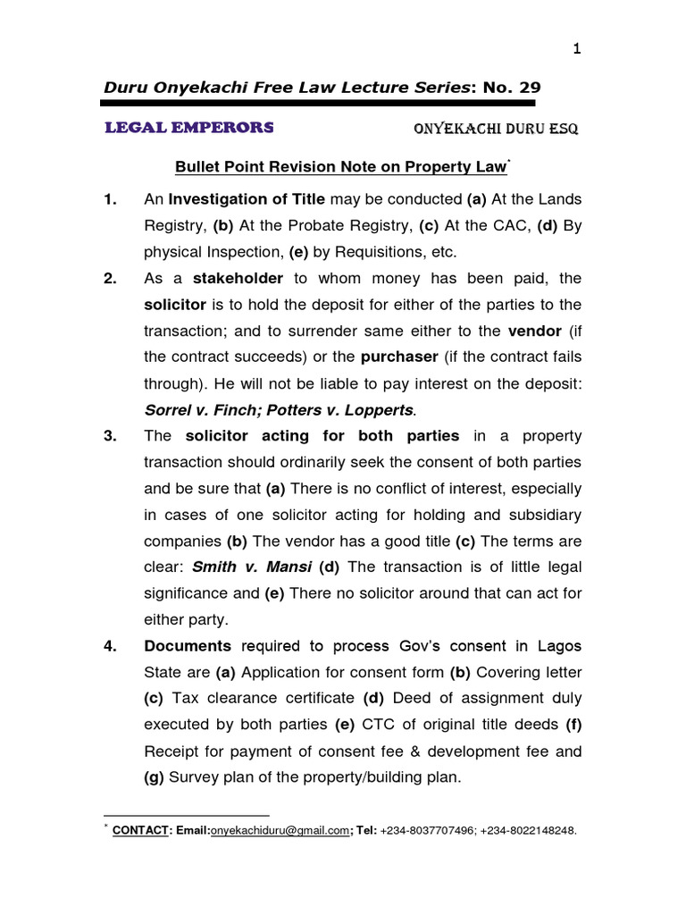 Property Law Essentials: Key Notes | PDF | Mortgage Law | Lease