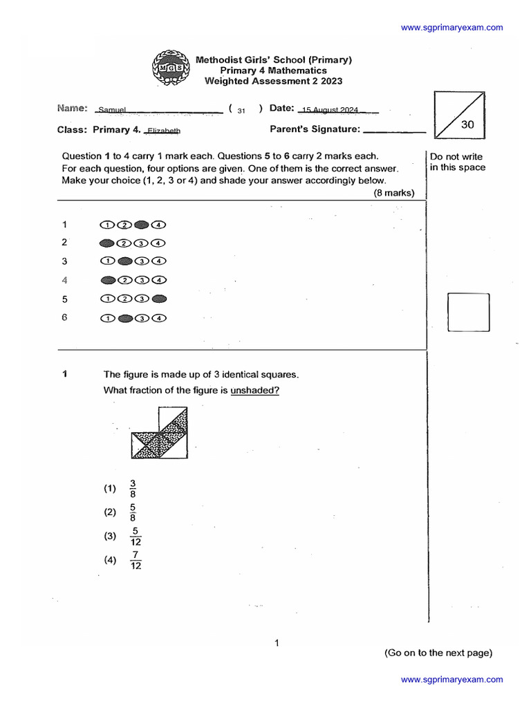 Primary 4 Mathematics Assessment 2023 | PDF